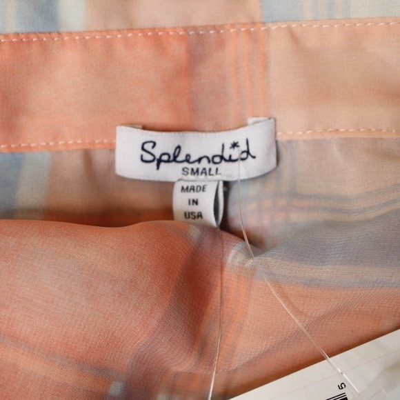 NWT Splendid Silky Plaid Button Down Top Blouse - Picture 7 of 8